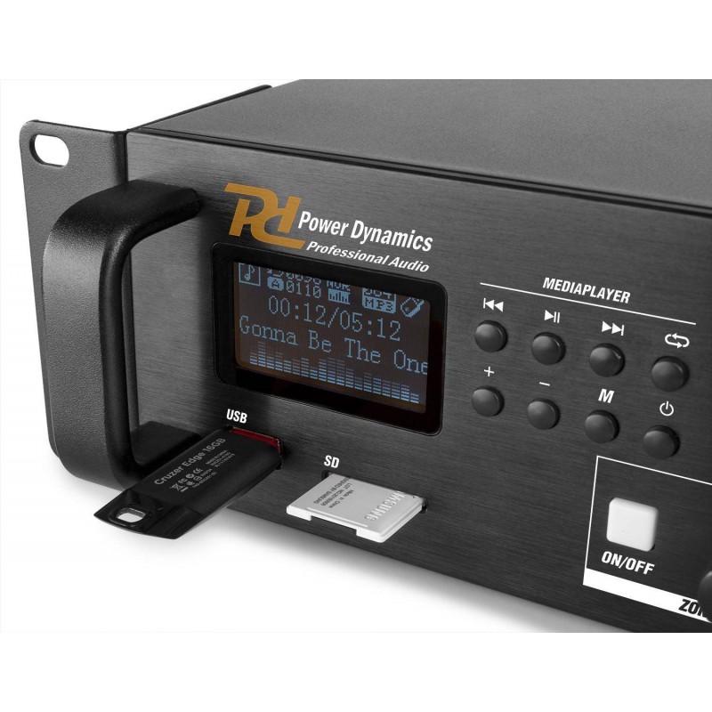 POWER DYNAMICS PDV360MP3 Amplificador linea 100v 4 Zonas 360W