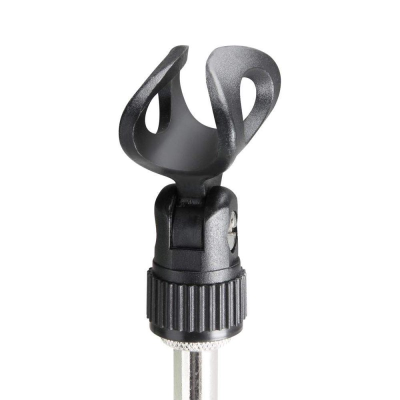 Pie de micrófono de sobremesa Adama Hall S8B plegable, de color negro y con pinza.