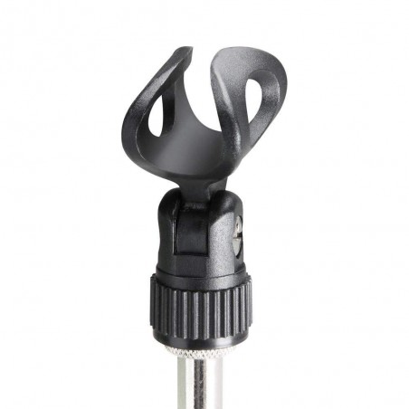 Pie de micrófono de sobremesa Adama Hall S8B plegable, de color negro y con pinza.