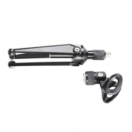 Pie de micrófono de sobremesa Adama Hall S8B plegable, de color negro y con pinza.