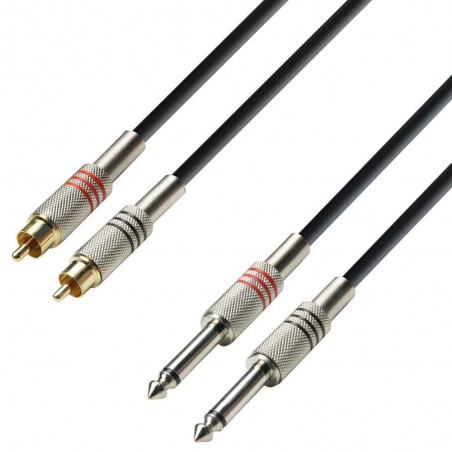 Cable de audio Adam Hall K3TPC0600 de 2x RCA a 2X Jack 6,3 mm mono de 6 m de longitud y calidad 3 estrellas.