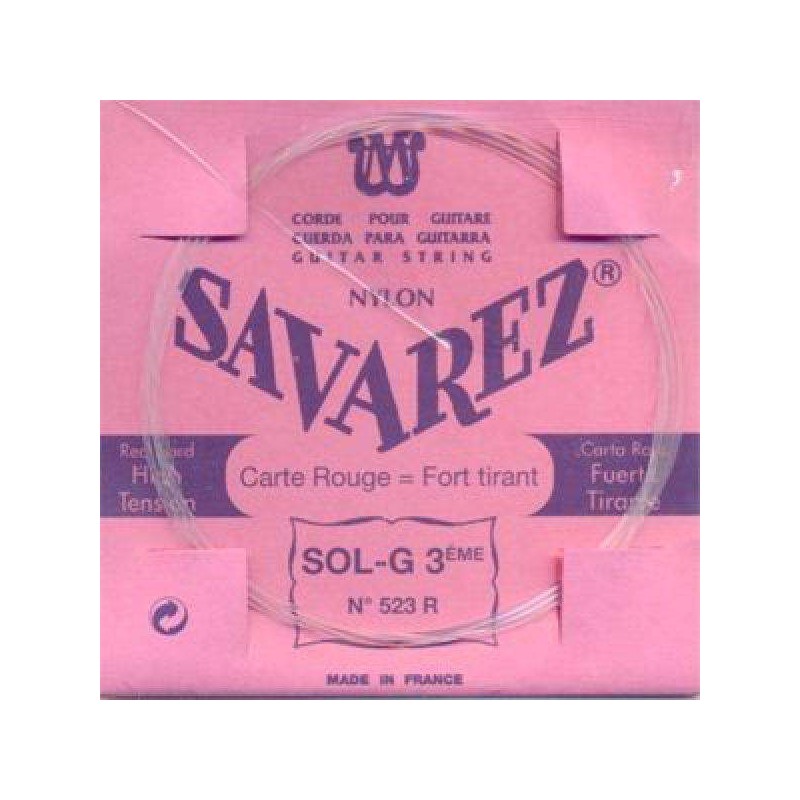 Cuerda para Guitarra Clásica Savarez Carta Roja 3ª (SOL) 523R Tensión Normal-Alta de nylon transparente.