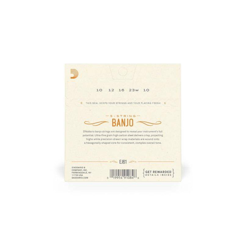 comprar Juego de cuerdas para Banjo d'Addario EJ61 Para banjo de 5 cuerdas, níquel, calibre medio, 10-23.