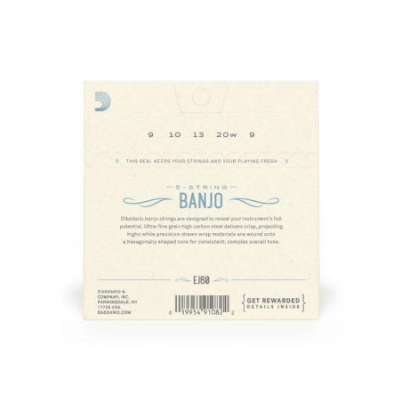 comprar Juego de cuerdas para Banjo d'Addario EJ60 Para banjo de 5 cuerdas, níquel, calibre fino, 9-20.