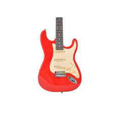 Guitarra Eléctrica tipo Strato con cuerpo macizo Oqan QGE-RST2 Red RIFF Series. Acabado en Rojo.