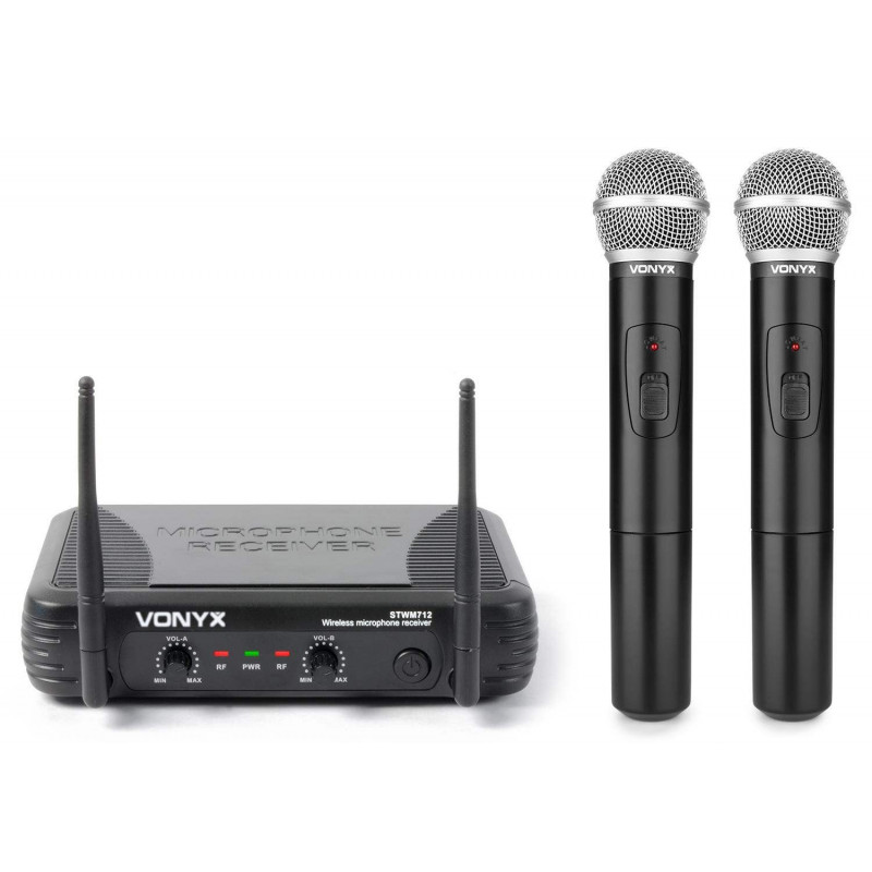 VONYX STWM712 Sistema inalambrico de 2 Micros de mano 2 Canales VHF, Diversity