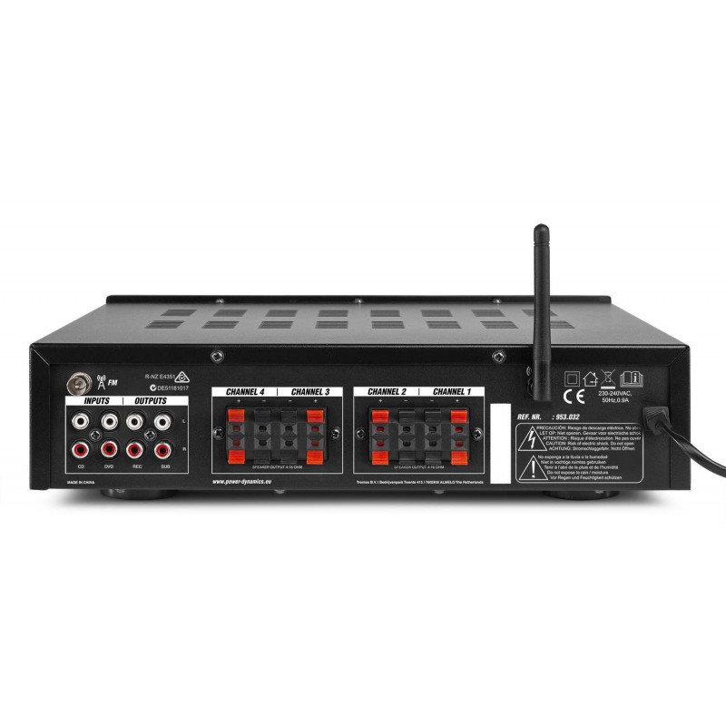 POWER DYNAMICS PV240BT Amplificador Multizona 4 x 100 ,Multimedia, Bluetooth,MP3,USB,SD, Radio FM con Display.
