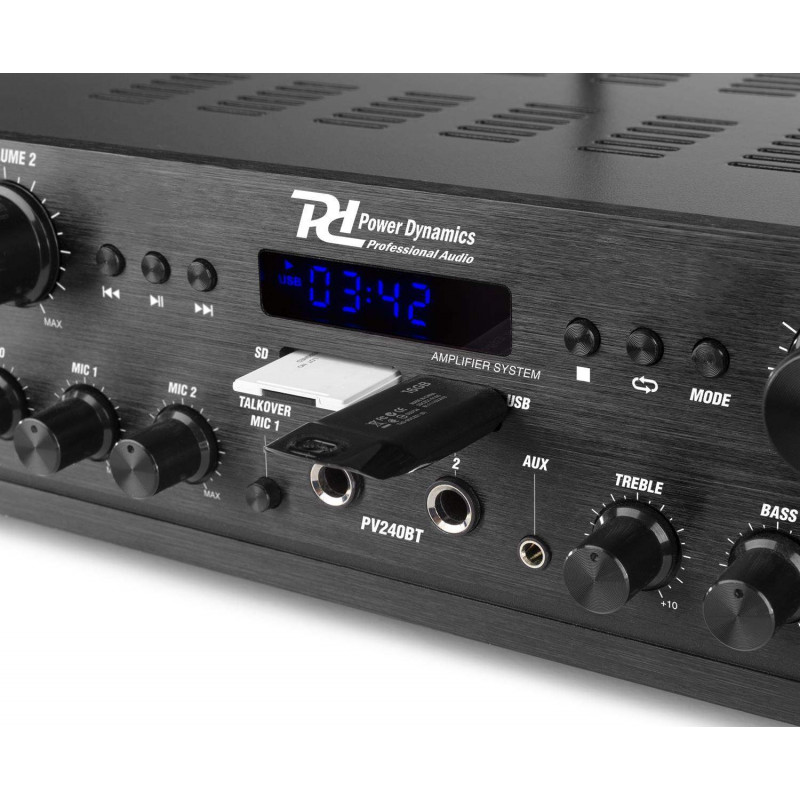 POWER DYNAMICS PV240BT Amplificador Multizona 4 x 100 ,Multimedia, Bluetooth,MP3,USB,SD, Radio FM con Display.