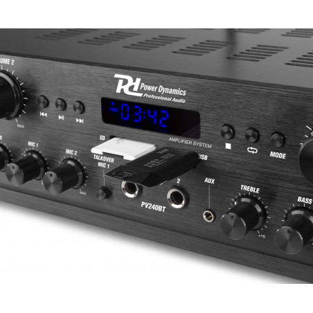 POWER DYNAMICS PV240BT Amplificador Multizona 4 x 100 ,Multimedia, Bluetooth,MP3,USB,SD, Radio FM con Display.