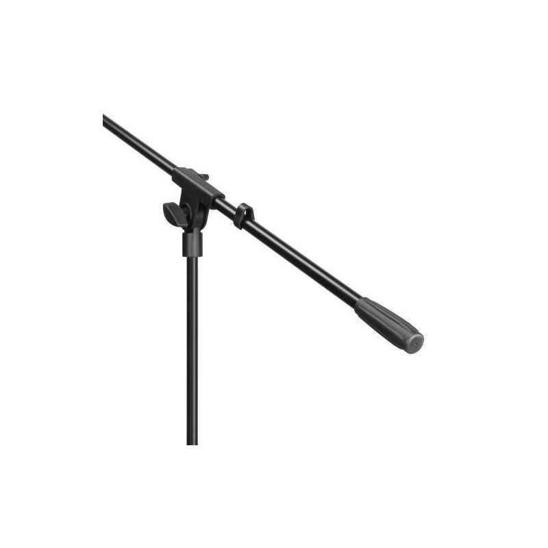 Pie de micro con jirafa S5B3 económico para escenario en color negro. Altura de 98 a 162cm. y brazo-jirafa fijo de 76cm.