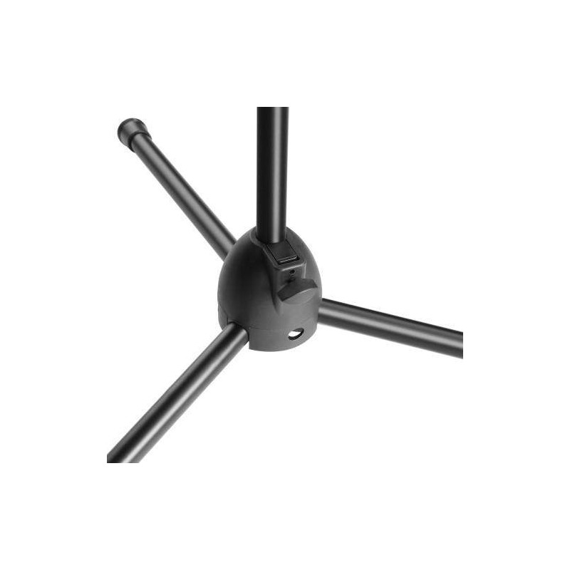 Pie de micro con jirafa S5B3 económico para escenario en color negro. Altura de 98 a 162cm. y brazo-jirafa fijo de 76cm.