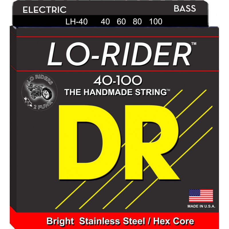 Juego de cuerdas para Bajo DR Strings Lo-Rider LH-40 Stainless Steel wound on Hexagonal Cores. Light. 40-60-80-100.