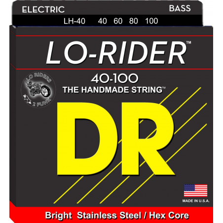 Juego de cuerdas para Bajo DR Strings Lo-Rider LH-40 Stainless Steel wound on Hexagonal Cores. Light. 40-60-80-100.