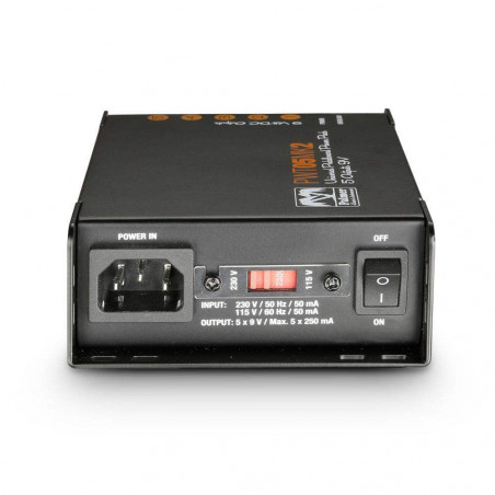 Palmer MI PWT 05 MK 2 Fuente de alimentación universal de 9 V para pedaleras con 5 salidas. Palmer MI PWT 05 MK 2 Fuente de alimentación universal de 9 V para pedaleras con 5 salidas.