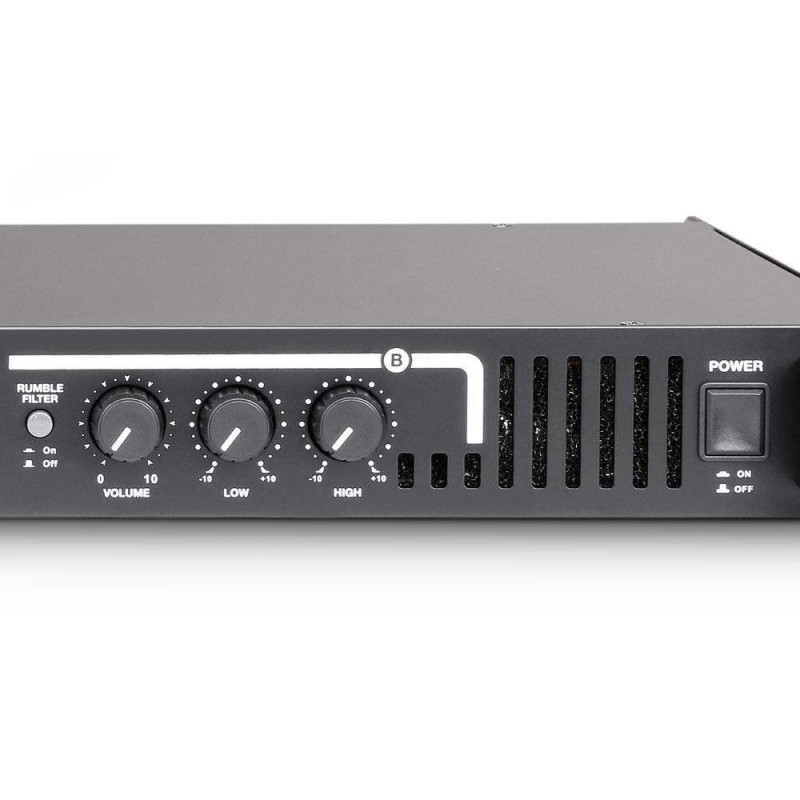 Amplificador estereo de 19" para guitarra Palmer Macht 402 con una potencia de 200 W por canal y 400 W en modo puente.