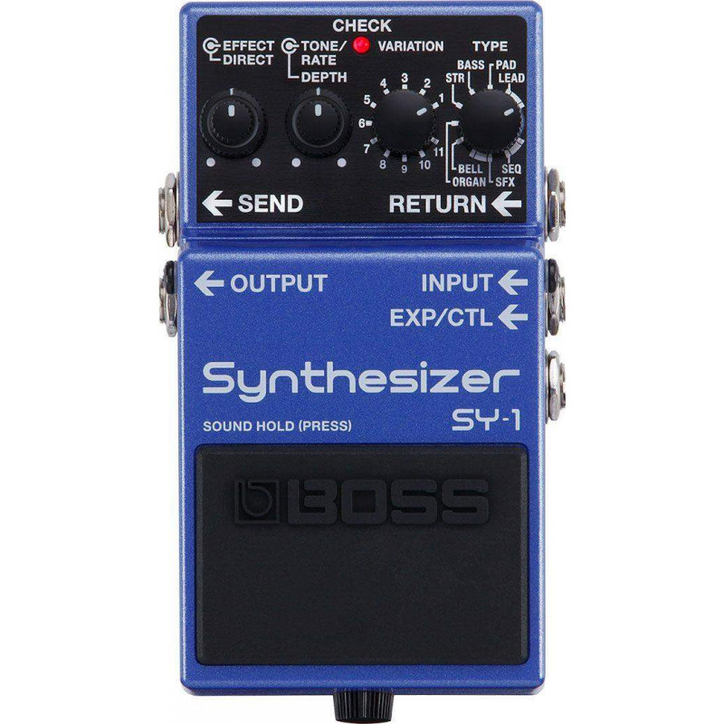 Pedal sintetizador polifónico de guitarra Boss SY-1 con 121 sonidos.