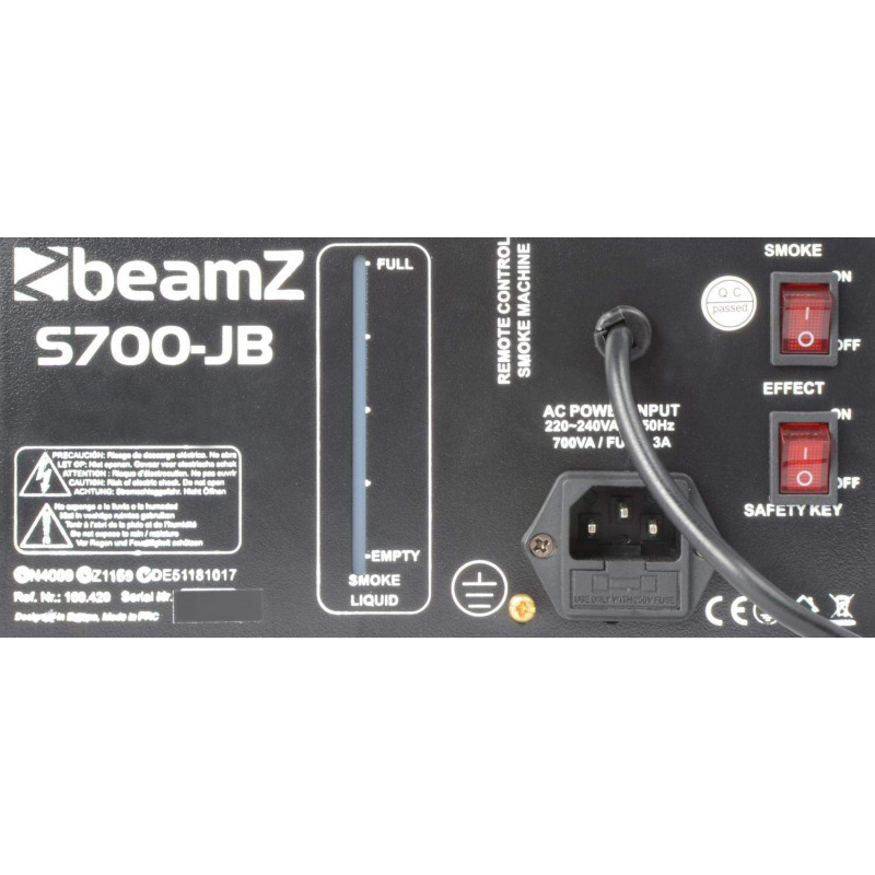 BeamZ S700-JB Maquina de humo + Bola Led Jelly ,700W,Led 3x3W RGB,Mando a distancia con cable.