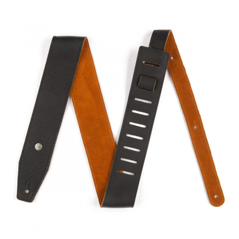 comprar correa para Guitarra o Bajo Dunlop BMF09BN de Piel negra con el interior en color natural, de 2,5" de ancho.