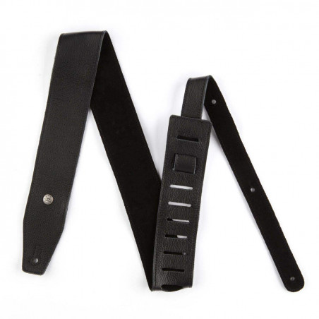 Correa para Guitarra o Bajo Dunlop BMF08BK de Piel negra con el interior también en color negro, de 2,5" de ancho.