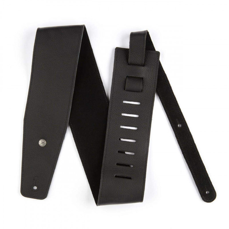 Correa para Guitarra o Bajo Dunlop BMF10BK de Piel negra con el interior también en color negro, de 3,5" de ancho.