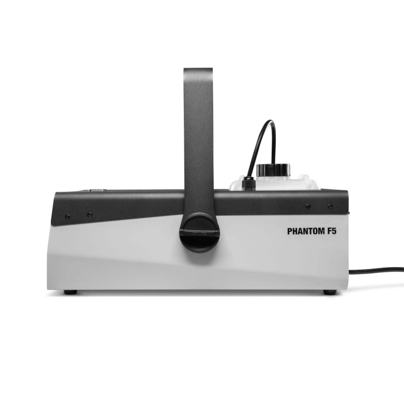 Máquina de niebla Phantom F5 con 1500 W de potencia de calentamiento e iluminación del depósito en dos colores.