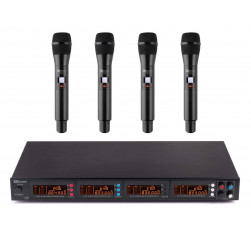 POWER DYNAMICS PD504, Sistema Inalambrico de Mano de 4 micros, UHF, 4x50 Canales, 4 salidas XLR.