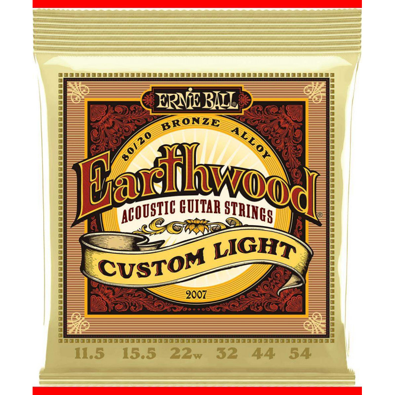 Juego Acústica Ernie Ball 2003 Earthwood Custom Light 80/20 Calibres .011.5, .015.5 .022w, .032, .044, .054