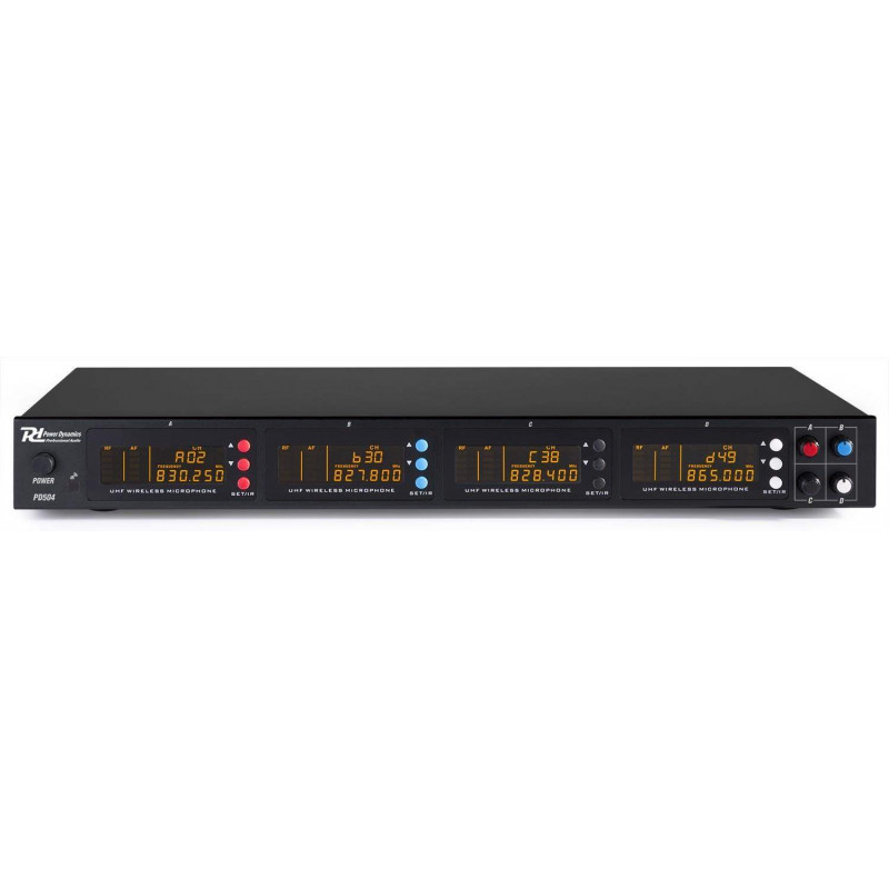 POWER DYNAMICS PD504B Set de 4 micros inalambricos Levalier / Headset UHF ,4x50 Canales, salidas XLR