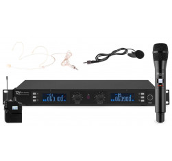 POWER DYNAMICS Set de 2 micros inalambricos, uno de mano y uno de Petaca, para headset,o levalier,UHF, 2x20 Canales