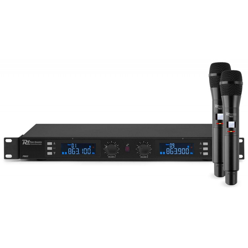 POWER DYNAMICS PD632H Set de 2 micros inalambricos de mano UHF Digital  ,2X20 Canales.