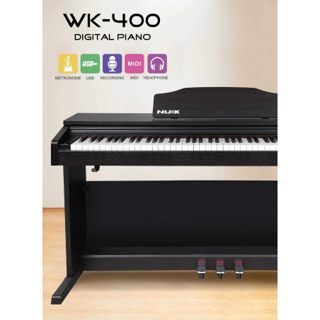 NUX WK-400 Piano Digital Domestico de Mueble.Teclado accion martillo escalado 88 teclas, 128 sonidos
