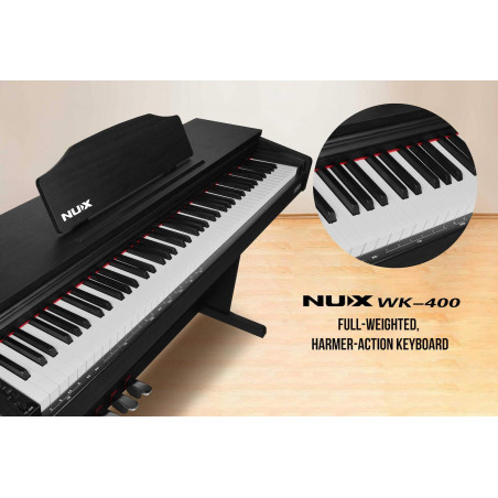 NUX WK-400 Piano Digital Domestico de Mueble.Teclado accion martillo escalado 88 teclas, 128 sonidos
