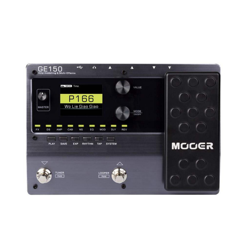 Modelador y multiefectos para guitarra eléctrica Mooer GE150 con 55 tipos de amplificación y 9 tipos de efectos.