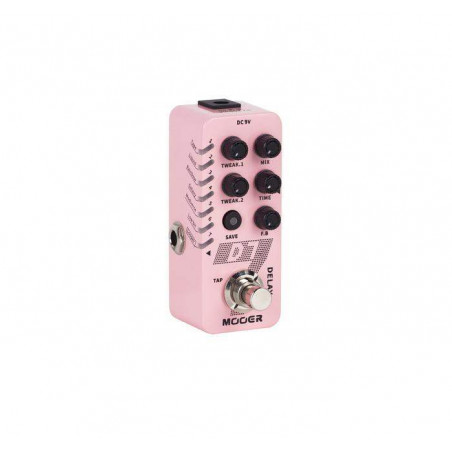 Pedal de efectos Mooer D7 Delay con 6 reverbs digitales completamente customizables.