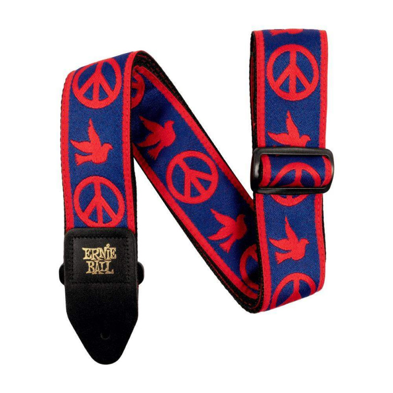 comprar Correa Guitarra / Bajo Ernie Ball Jacquard - Red Blue Peace Love Dove EB4698 de 2" de ancho y extra larga.