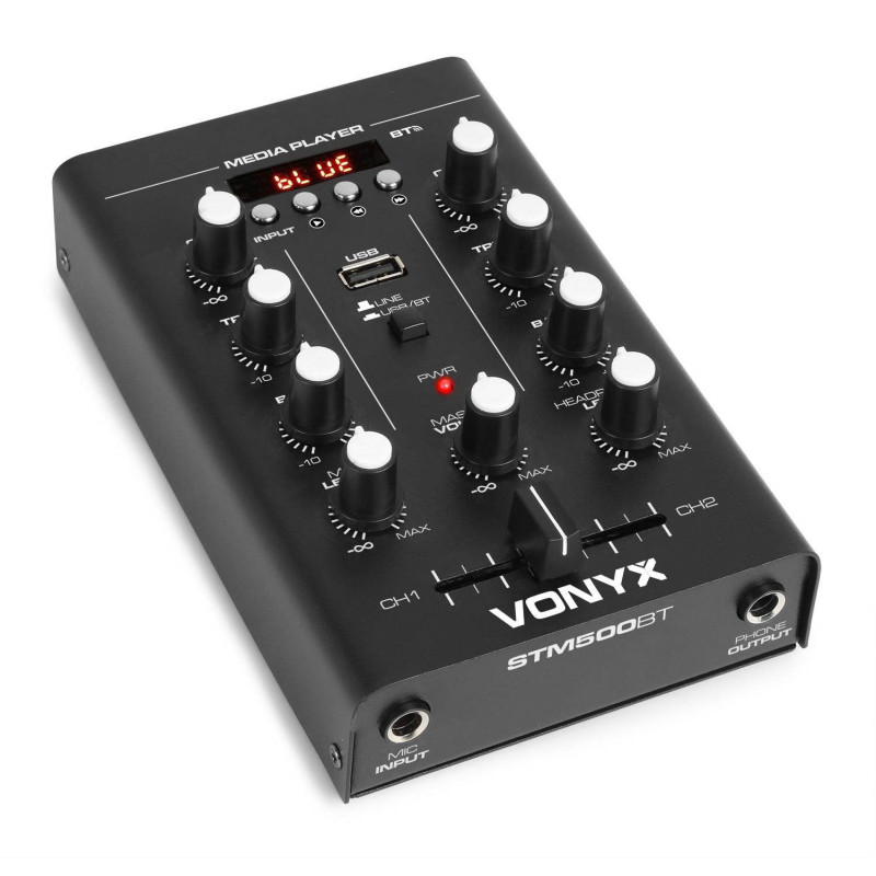 VONYX STM500BT Mezclador 2 canales, BT, MP3, Display, Pequeño y ligero bluetooth,reproductor MP3,entrada micro.