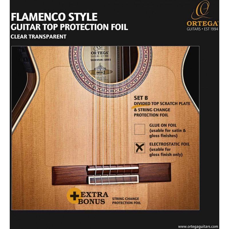 Golpeador para guitarra Clásica/Flamenco Ortega OERP-FLAM2 transparente, de dos piezas, reutilizable y removible.
