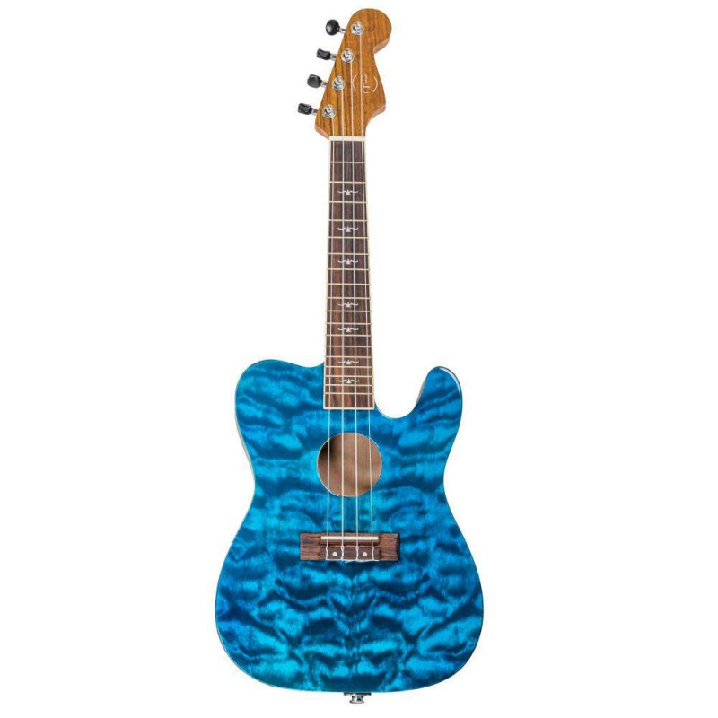 Bones Guitars Ukelele Tenor BA-5TB Azul Transparente Electrificado,Ukelele electrificado tipo Talman semi-caja