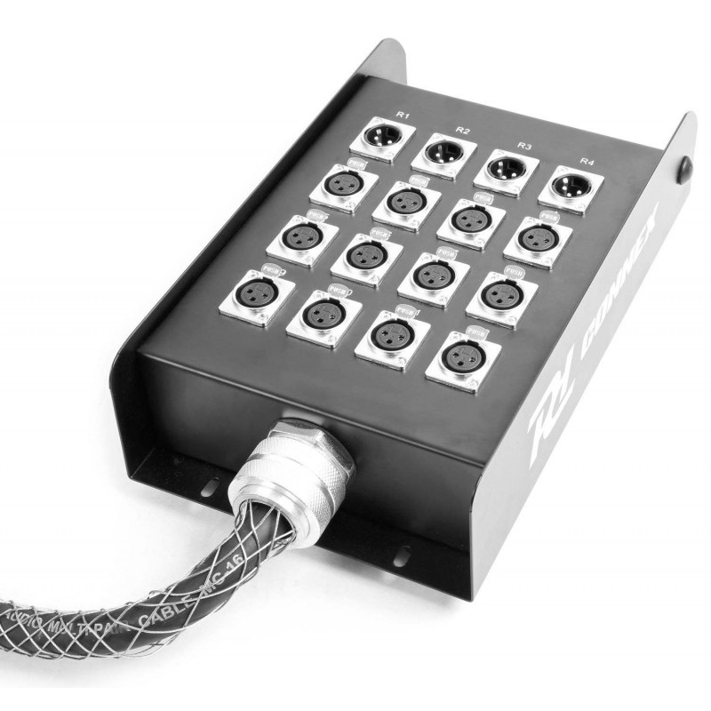 Power Dynamics CX160 Manguera escenario 12 entradas XLR y 4 salidas XLR con cajetin 15 metros