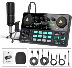 Todo en uno Tarjeta de Sonido USB, Mezclador de audio,soporte de sobremesa, antipop ,y cableado,