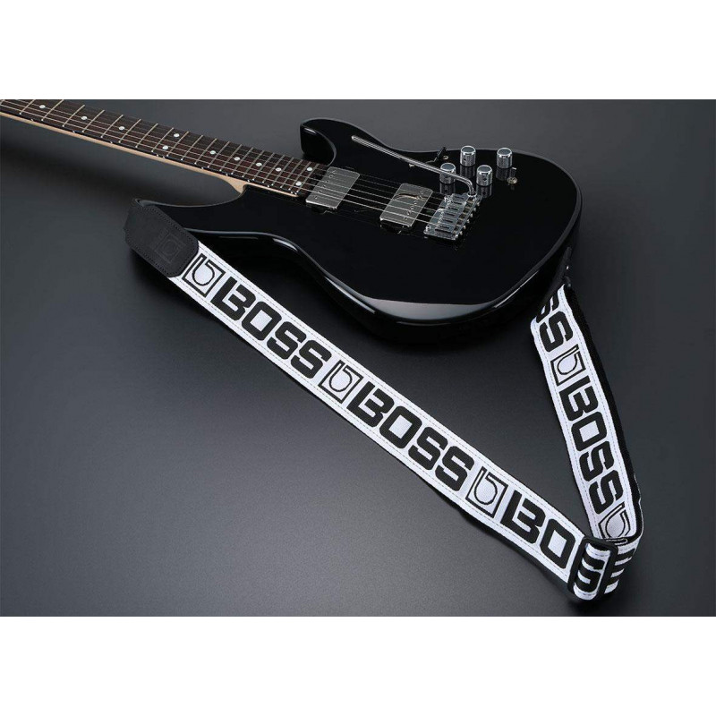 BSM-20-WB Correa Guitarra Blanca con Logo Negro