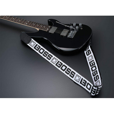BSM-20-WB Correa Guitarra Blanca con Logo Negro
