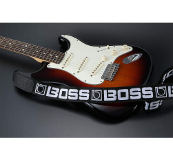 BSM-20-BW Correa Guitarra Negra con Logo Blanco 2