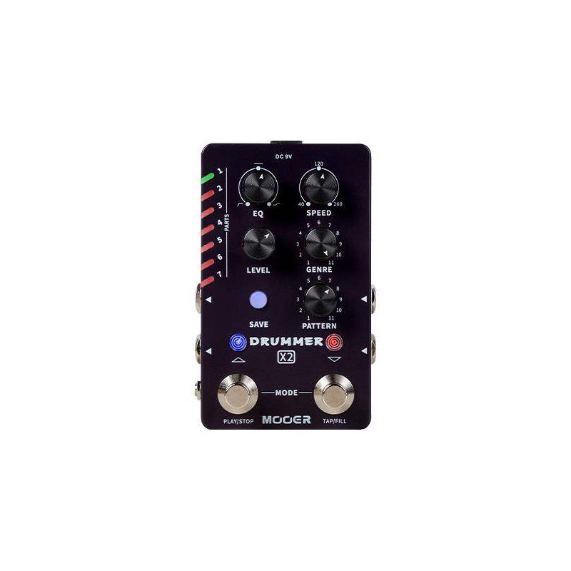 comprar Pedal Caja de Ritmos MOOER Drummer X2 pensado para guitarristas que necesitan ritmos de bateria en directo.