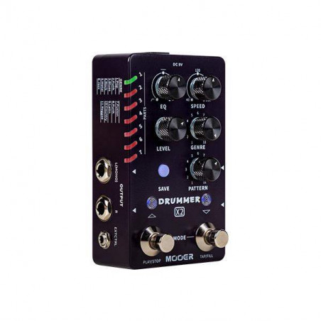 comprar Pedal Caja de Ritmos MOOER Drummer X2 pensado para guitarristas que necesitan ritmos de bateria en directo.