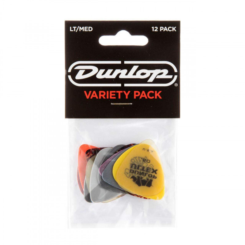 comprar Bolsa 12 Púas Dunlop PVP-101 Variety Light/Medium, contiene 12 púas variadas de grosores Light y Medium.