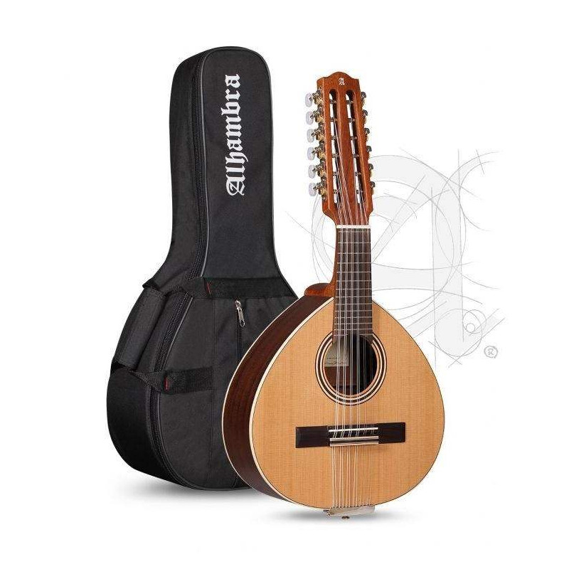Bandurria Alhambra B-2 C OP, un instrumento tradicional con tapa de Cedro macizo y aros y fondo de Sapelli.