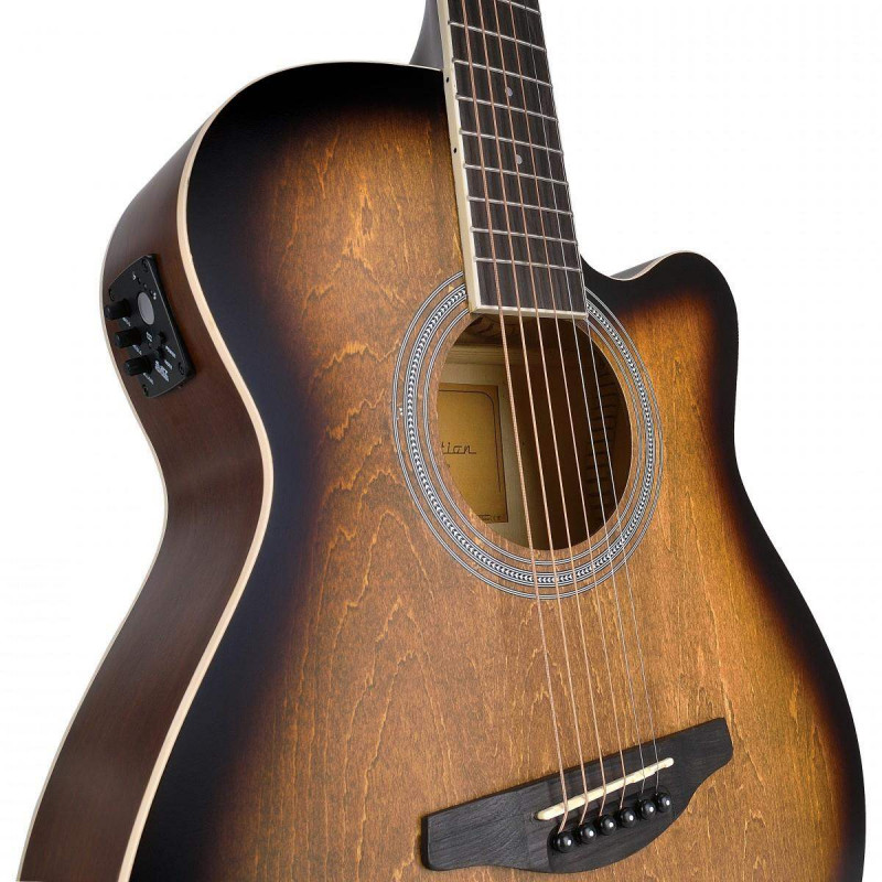 Guitarra acústica con cutaway y preamplificador