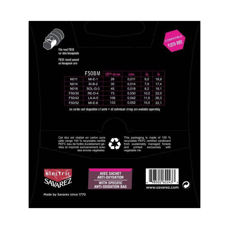 Savarez FOCUS F50BM Juego Cuerdas Guitarra Eléctrica 011-052