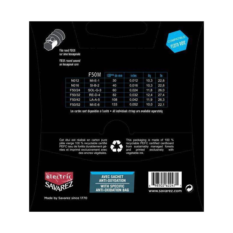 Savarez FOCUS F50M Juego Cuerdas Guitarra Eléctrica 012-052
